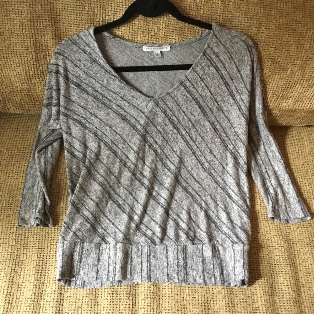 GREEN ENVELOPE Striped V-Neck Casual Blouse